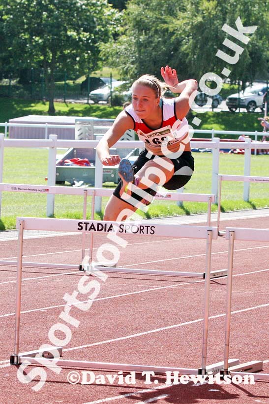 Charlotte Sadler (Gateshead) taking part in the under-20s 100 metres hurdles heptathlon during the Hexham Decathlon and heptathlon.